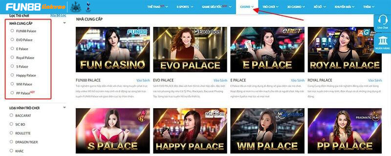 Những trò chơi nổi tiếng tại E Palace Fun88