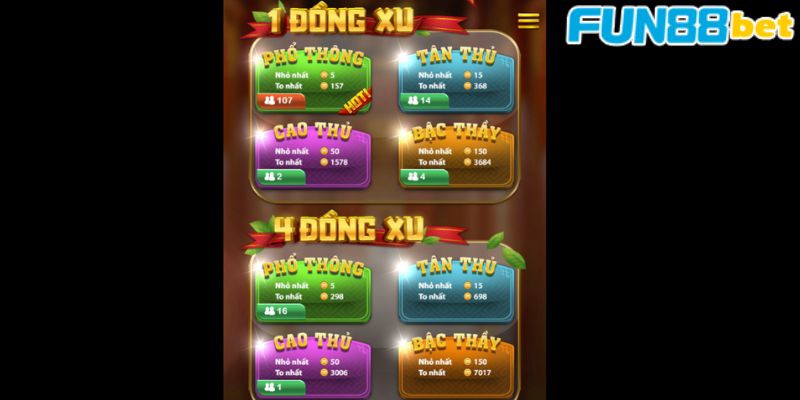 Những phòng trong game Tung Đồng Xu bạn có thể chọn